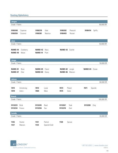 2013 | Orchestra Collection | Price List - RT London