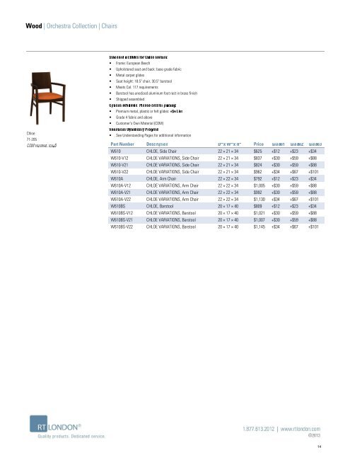 2013 | Orchestra Collection | Price List - RT London