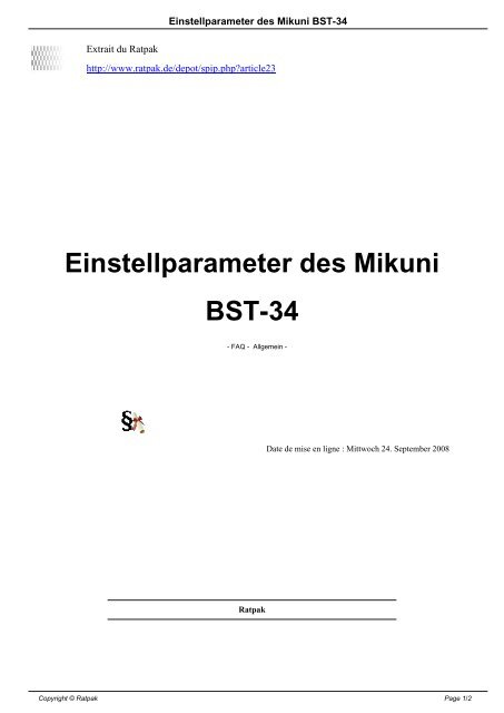 Einstellparameter des Mikuni BST-34 - Ratpak