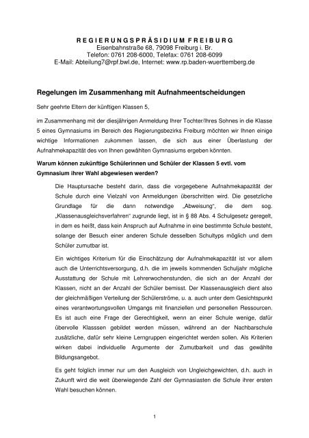 Regelungen im Zusammenhang mit Aufnahmeentscheidungen