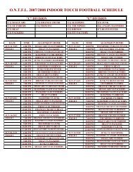 O.N.T.F.L. 2007/2008 INDOOR TOUCH FOOTBALL SCHEDULE