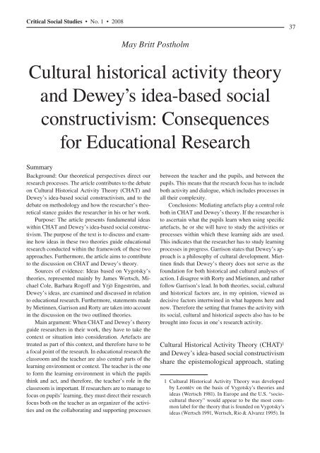 Cultural historical activity theory and Dewey's idea-based social ...