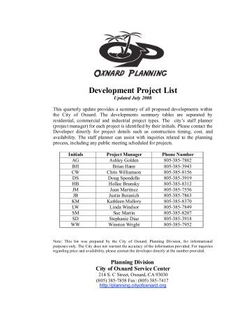 Development Project List - Development Services - City of Oxnard