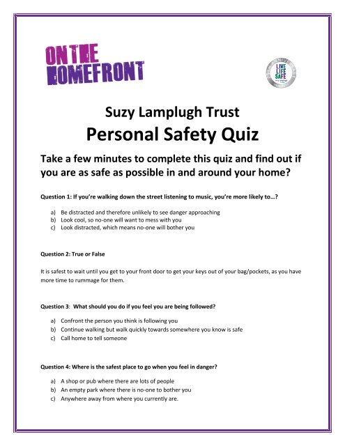 Personal Safety Quiz - Suzy Lamplugh Trust