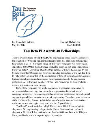 press release - Tau Beta Pi