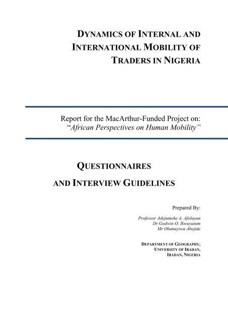 Questionnaire and Interview Guidelines