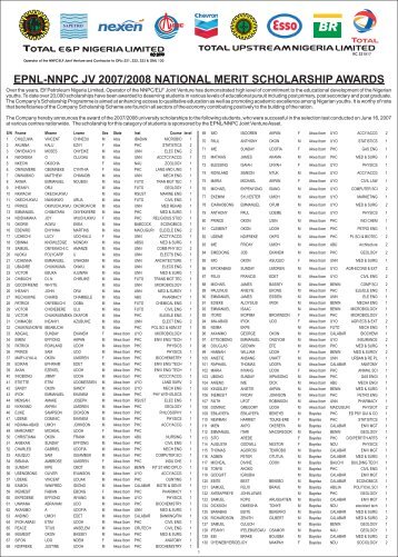 EPNL & NNPC 2007 to 2008 Natnl Merit Schlp ... - TOTAL Nigeria