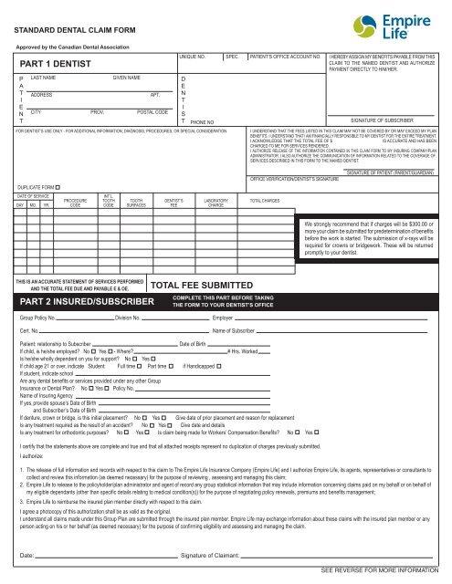 Dental Claim Form - Empire Life