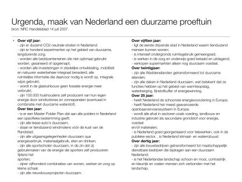 Urgenda, maak van Nederland een duurzame proeftuin