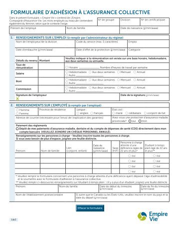 Formulaire d'adhésion à l'assurance collective