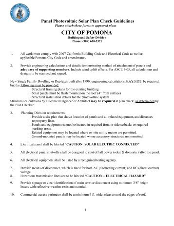 Photovoltaic Solar Panels Guidelines - City of Pomona