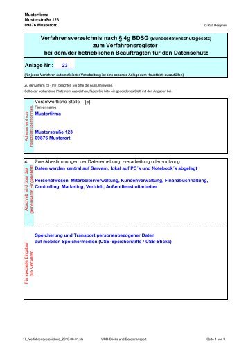 Verfahrensverzeichnis nach Ã‚Â§ 4g BDSG (Bundesdatenschutzgesetz ...