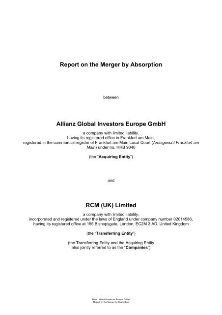 RCM (UK) Ltd Acquiring Company Merger Report - Allianz Global ...