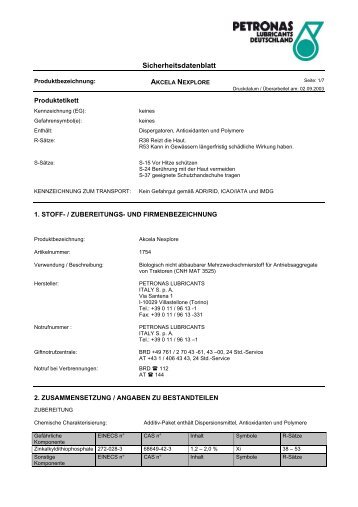 Sicherheitsdaten - petronas lubricants deutschland