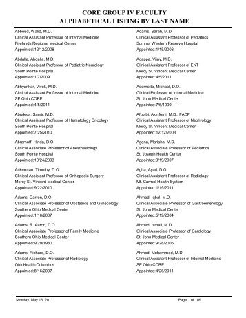 core group iv faculty alphabetical listing by last name