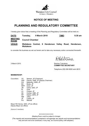 Planning and Regulatory Committee Meeting ... - Auckland Council