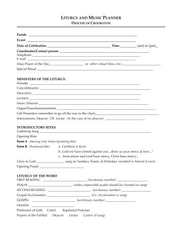 Liturgy Planning sheet - Diocese of Crookston