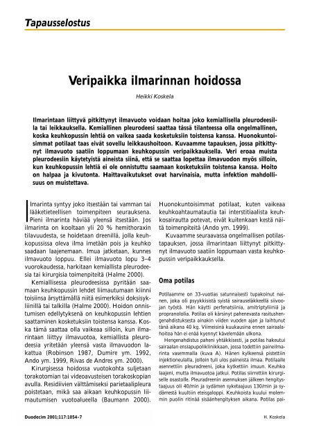 Veripaikka ilmarinnan hoidossa - Terveyskirjasto