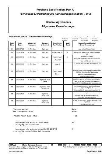 Purchase Specification, Part A Technische Lieferbedingung ...