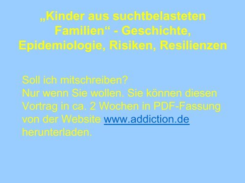 âKinder aus suchtbelasteten Familienâ - Geschichte ... - Vivid