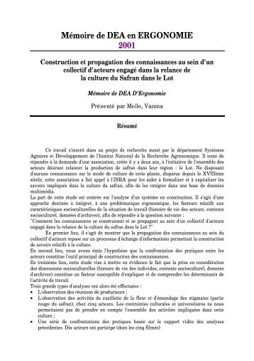 Construction et propagation des connaissances au ... - Ergonomie