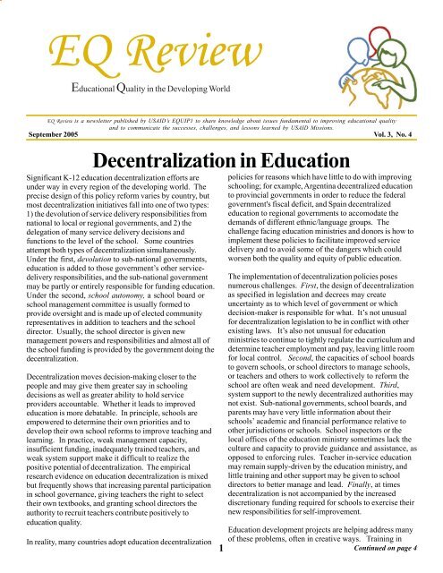 Decentralization in Education - EQUIP123.net