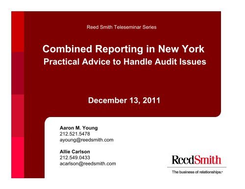 State Tax Combined Reporting PowerPoint Slides - Reed Smith