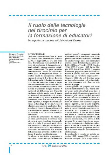 Il Ruolo Delle Tecnologie Nel Tirocinio Per La Formazione Di