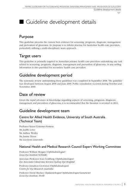 NHMRC Glaucoma Guidelines - ANZGIG