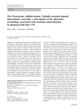 The Proterozoic, albitite-hosted, Valhalla uranium deposit ...