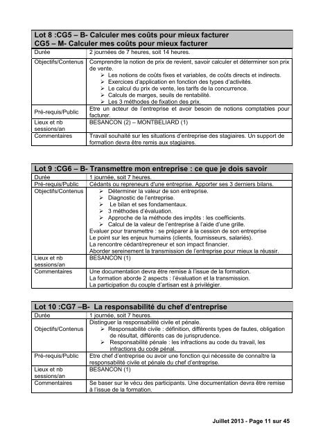 cahier des charges - Chambre de mÃ©tiers et de l'artisanat du Doubs