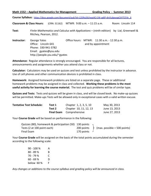 Math 1552 A A A Applied Mathematics For Management Grading Policy