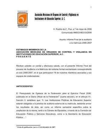 Comunicado 03_2008 Informe AuditorÃ­a a MatrÃ­cula ... - Amocvies