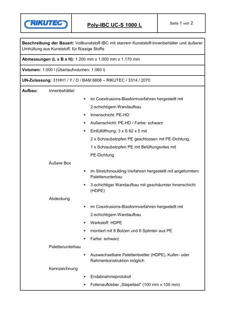 Poly-IBC UC-S 1000 L - Rikutec