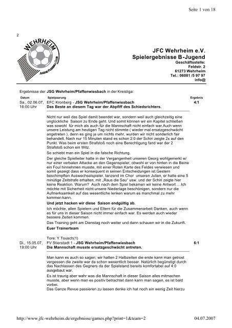 JFC Wehrheim e.V. Spielergebnisse B-Jugend