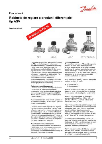 Robinete de reglare a presiunii diferenÅ£iale tip ASV - Danfoss ...