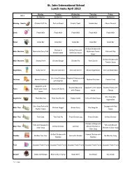 St. John International School Lunch menu April 2013