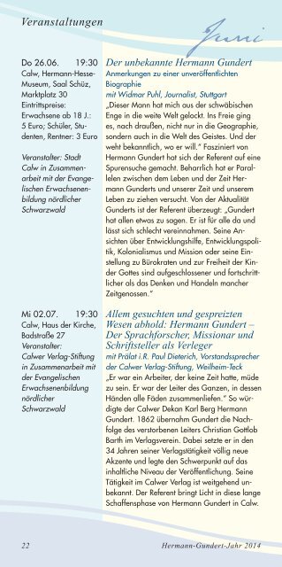 Broschüre Hermann-Gundert-Jahr - Stadt Calw