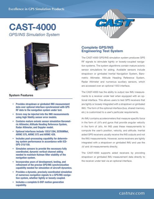 CAST 4000 GPS/INS Simulation System - CAST Navigation