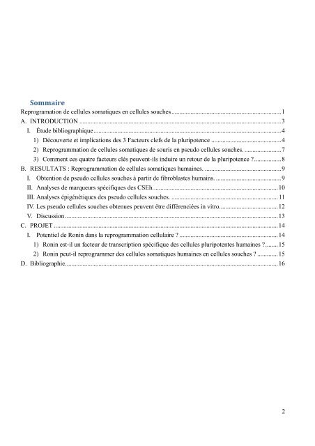 Reprogrammation de cellules somatiques en cellules souches - M2 ...