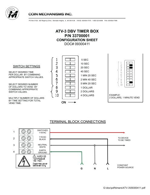 Dipswitch settings &amp; wiring diagram - Coin Mechanisms