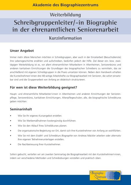 Schreibgruppenleiter/-in Biographie in der ehrenamtlichen ...