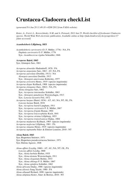 Crustacea-Cladocera checkList - FADA