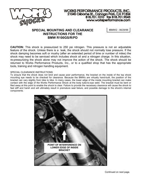 BMW R100GS/R/PD Special Mounting and ... - Works Shocks