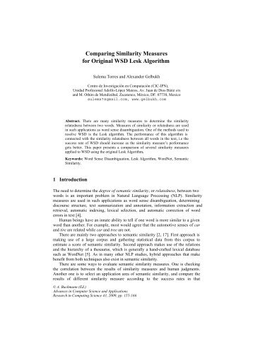 Comparing Similarity Measures for Original WSD Lesk Algorithm