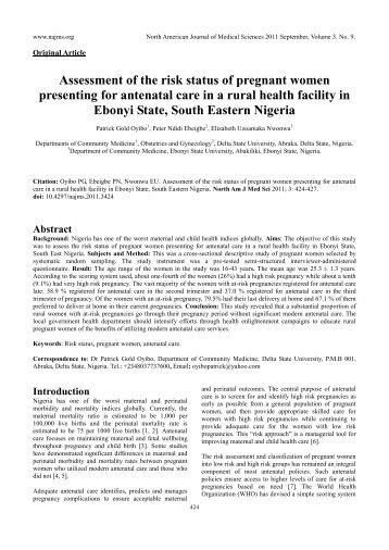 Assessment of the risk status of pregnant women presenting for ...