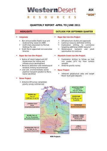 quarterly report - Western Desert Resources