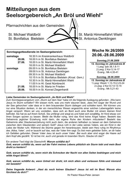 Mitteilungen aus dem Seelsorgebereich âAn BrÃ¶l und Wiehlâ