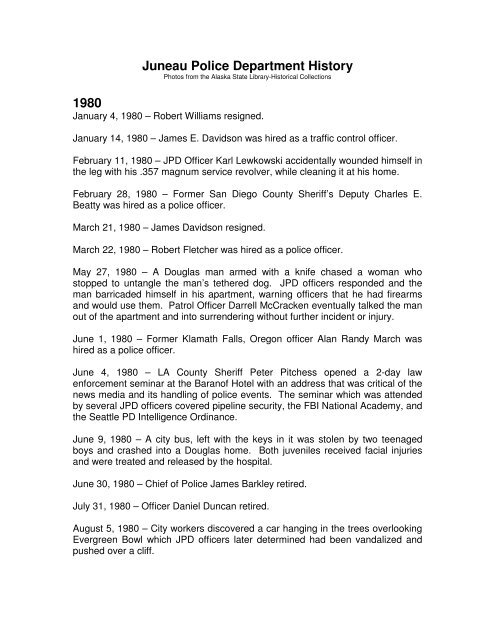 Juneau Police Department History 1980 - The City and Borough of ...