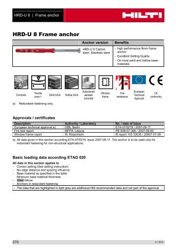 HRD U 8 Frame anchor - Hilti Danmark A/S